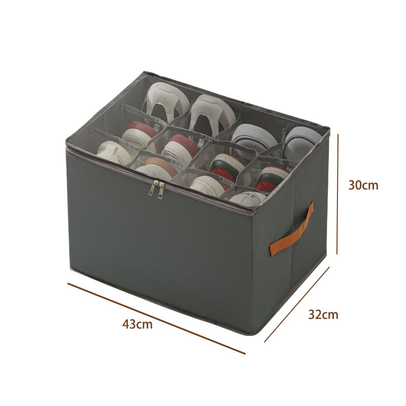 Moonval Foldable Shoe Storage Box, Divided Closet Organizer with Clear Zip Lid