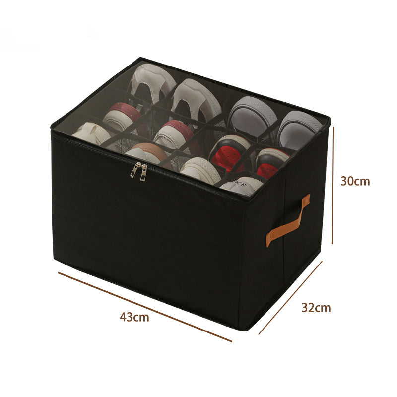 Moonval Foldable Shoe Storage Box, Divided Closet Organizer with Clear Zip Lid