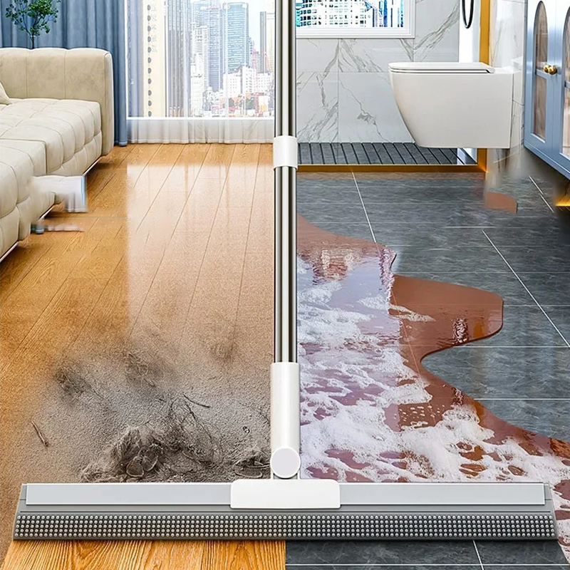 Moonval Silicone Floor Broom, Thickened Multi-Purpose Soft Rubber Broom for Indoor & Outdoor Cleaning