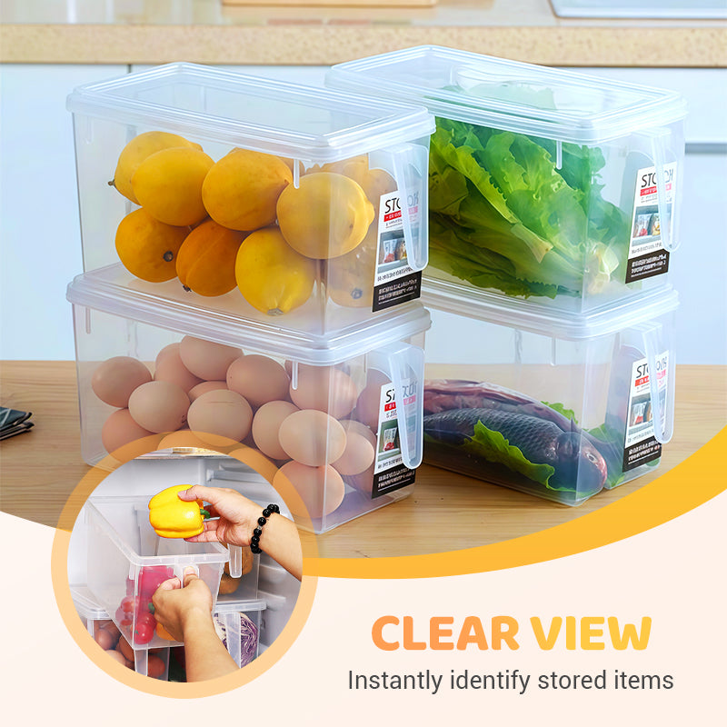 Moonval Transparent Food Storage Container with Lid, Stackable Fridge Organizer with Handle