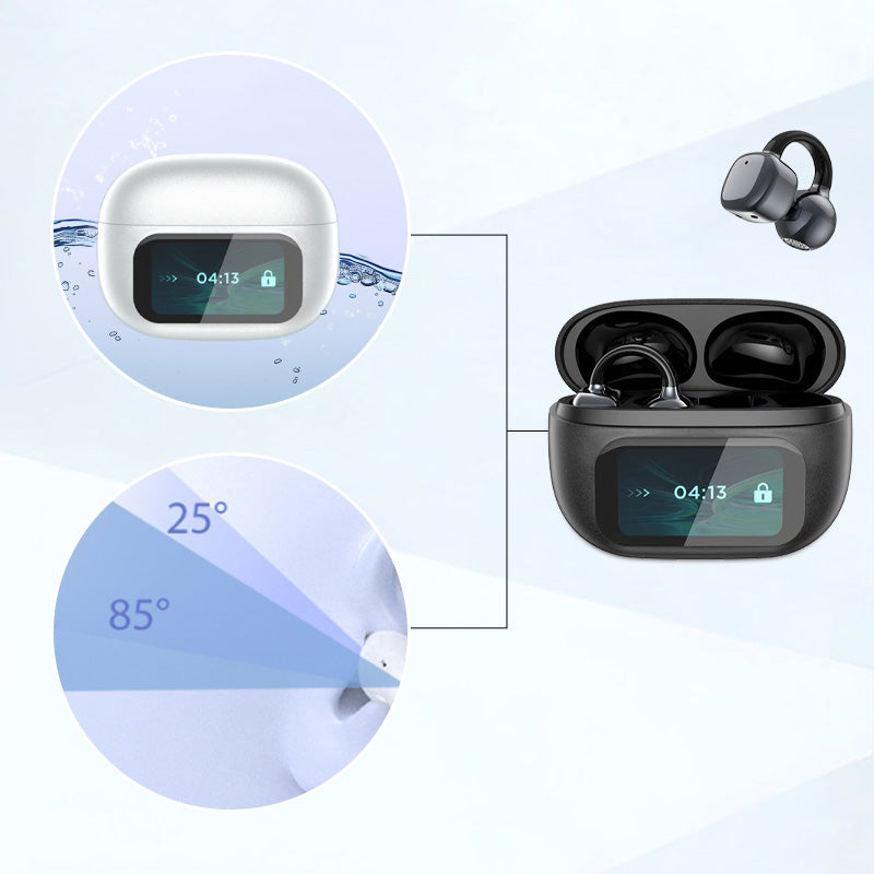 Moonval Bluetooth Translator Earbuds, Open-Ear Clip-On Headphones with Display Case