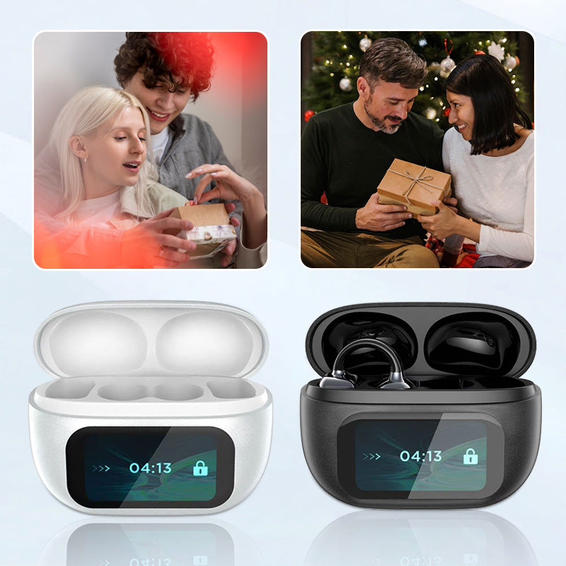 Moonval Bluetooth Translator Earbuds, Open-Ear Clip-On Headphones with Display Case