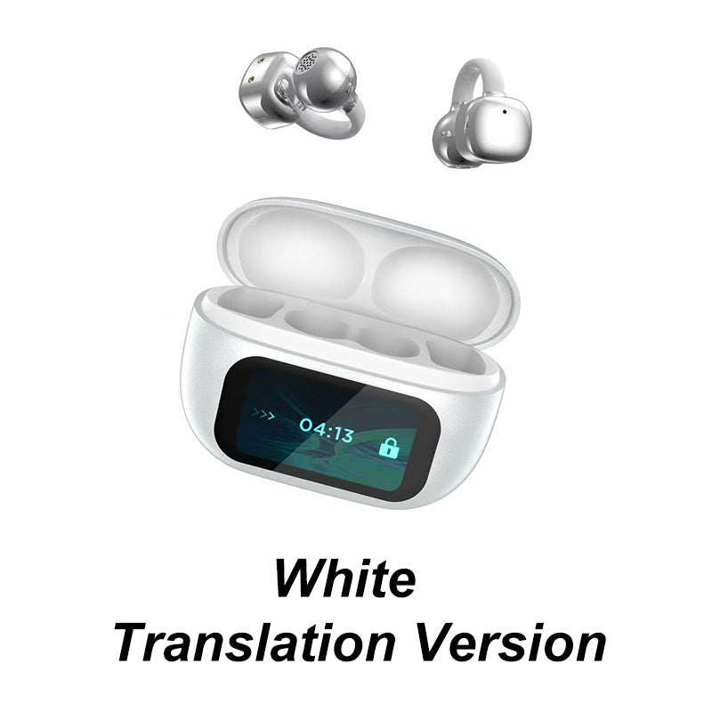 Moonval Bluetooth Translator Earbuds, Open-Ear Clip-On Headphones with Display Case