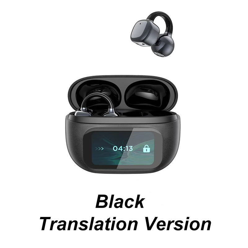 Moonval Bluetooth Translator Earbuds, Open-Ear Clip-On Headphones with Display Case