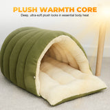Moonval Plush Pet Cave Bed, Warm Cozy Hooded Cat & Dog Sleeping Nest with Soft Cushion
