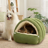 Moonval Plush Pet Cave Bed, Warm Cozy Hooded Cat & Dog Sleeping Nest with Soft Cushion