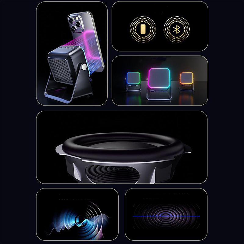 Moonval 5-in-1 Bluetooth Speaker with Phone Stand, Wireless RGB Speaker & Phone Holder