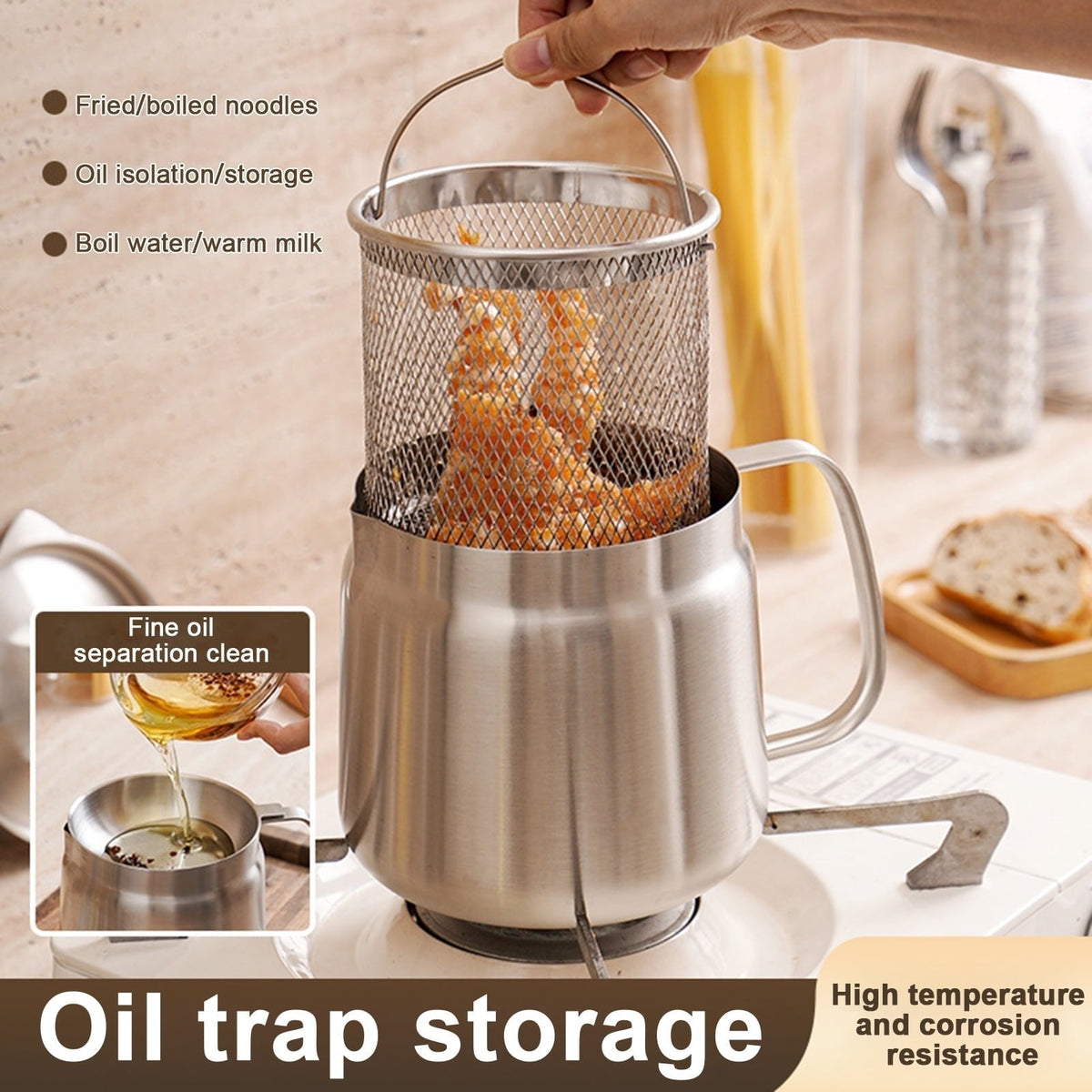 Moonval 2-in-1 Oil Strainer Pot, 304 Stainless Steel Filter and Storage Container