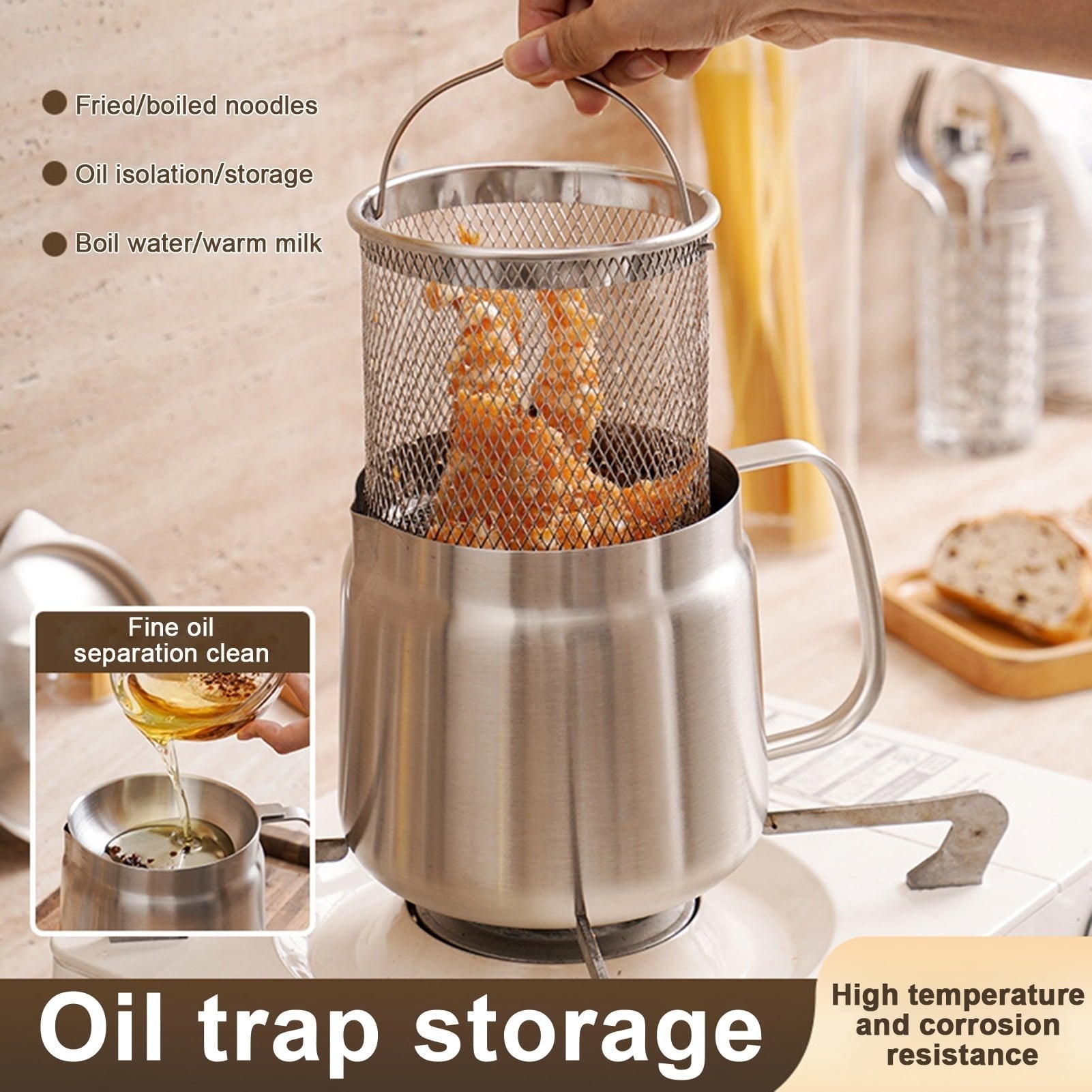 Moonval 2-in-1 Oil Strainer Pot, 304 Stainless Steel Filter and Storage Container