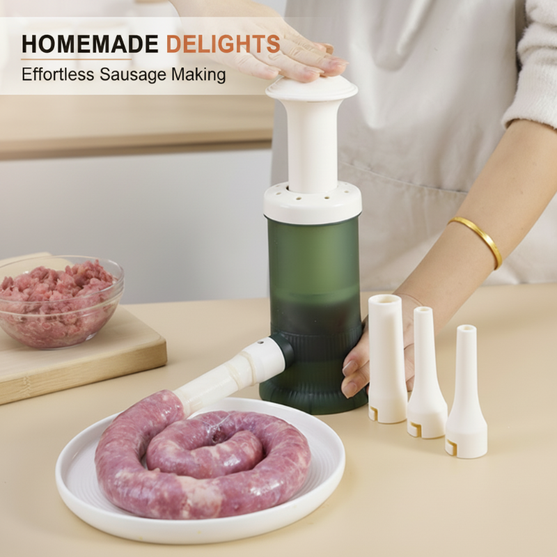 Moonval Manual Sausage Stuffer, Food-Grade Sausage Maker with 4 Filling Tubes