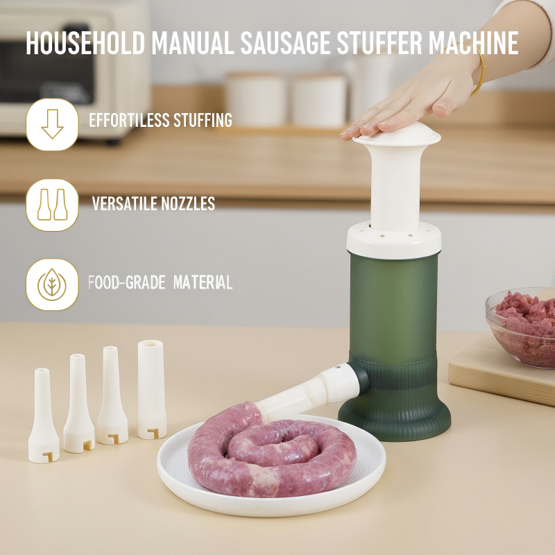 Moonval Manual Sausage Stuffer, Food-Grade Sausage Maker with 4 Filling Tubes