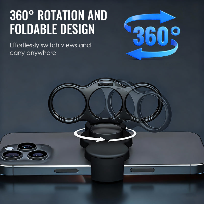 Moonval Magnetic Phone Finger Grip, Dual-Ring 3-Finger Phone Holder & Kickstand