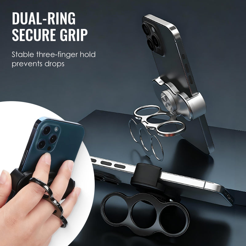 Moonval Magnetic Phone Finger Grip, Dual-Ring 3-Finger Phone Holder & Kickstand