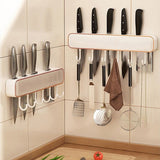 Moonval Wall-Mounted Knife Holder, Multifunction Kitchen Organizer Rack with Hooks for Utensils & Tools