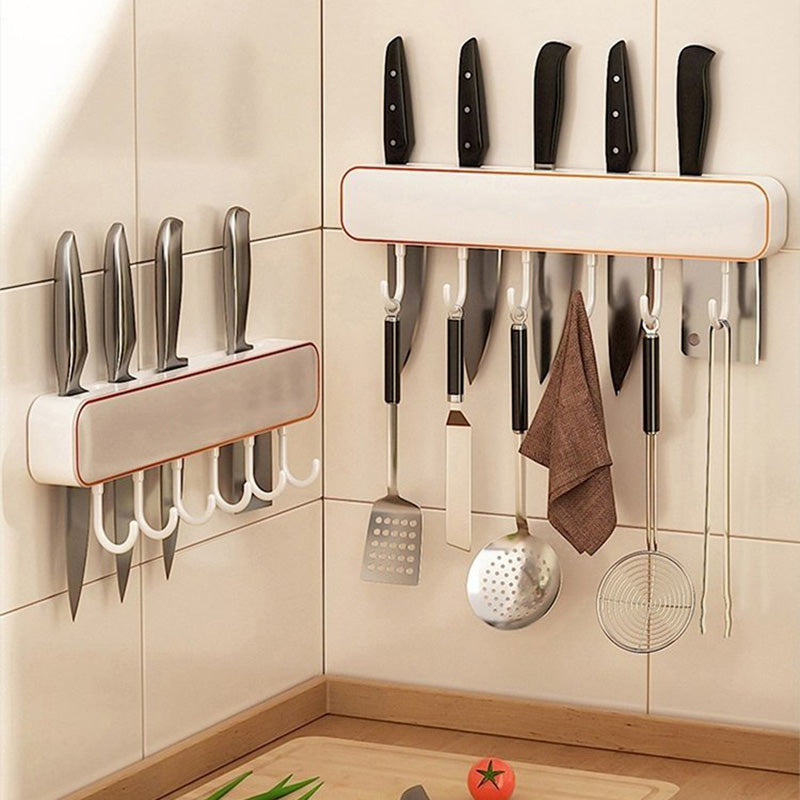 Moonval Wall-Mounted Knife Holder, Multifunction Kitchen Organizer Rack with Hooks for Utensils & Tools