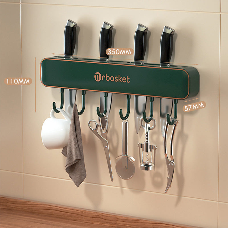 Moonval Wall-Mounted Knife Holder, Multifunction Kitchen Organizer Rack with Hooks for Utensils & Tools