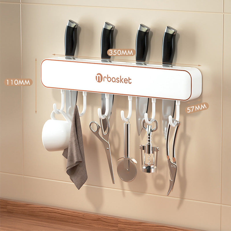 Moonval Wall-Mounted Knife Holder, Multifunction Kitchen Organizer Rack with Hooks for Utensils & Tools