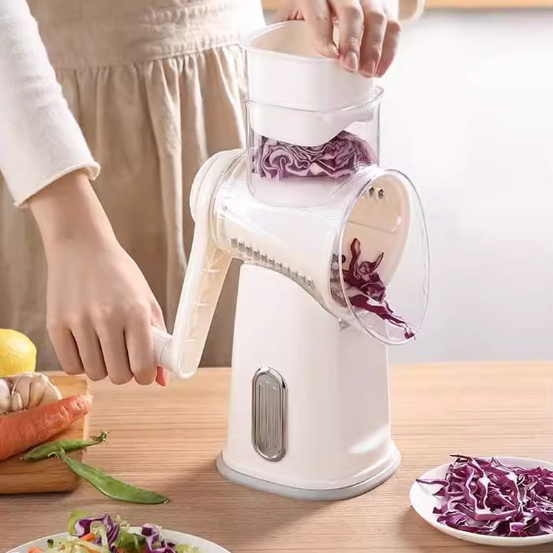 Moonval Rotary Vegetable Slicer, Multifunction Hand-Crank Vegetable Grater with Interchangeable Blades