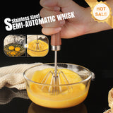 Moonval Semi-Automatic Egg Whisk, Stainless Steel Hand Mixer with Wooden Handle