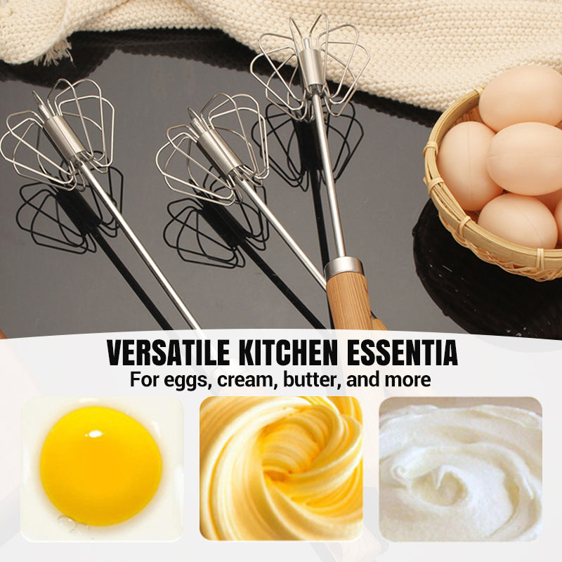 Moonval Semi-Automatic Egg Whisk, Stainless Steel Hand Mixer with Wooden Handle