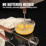 Moonval Semi-Automatic Egg Whisk, Stainless Steel Hand Mixer with Wooden Handle