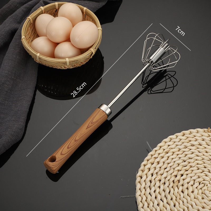 Moonval Semi-Automatic Egg Whisk, Stainless Steel Hand Mixer with Wooden Handle