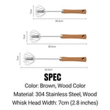 Moonval Semi-Automatic Egg Whisk, Stainless Steel Hand Mixer with Wooden Handle