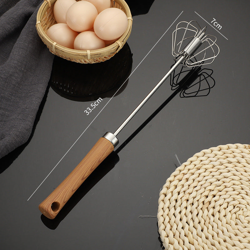 Moonval Semi-Automatic Egg Whisk, Stainless Steel Hand Mixer with Wooden Handle