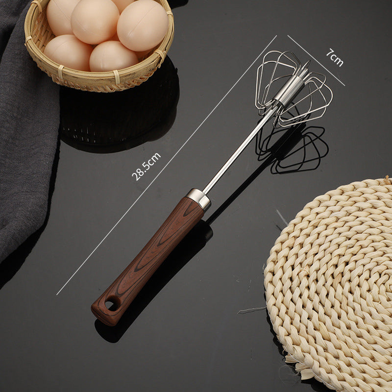 Moonval Semi-Automatic Egg Whisk, Stainless Steel Hand Mixer with Wooden Handle