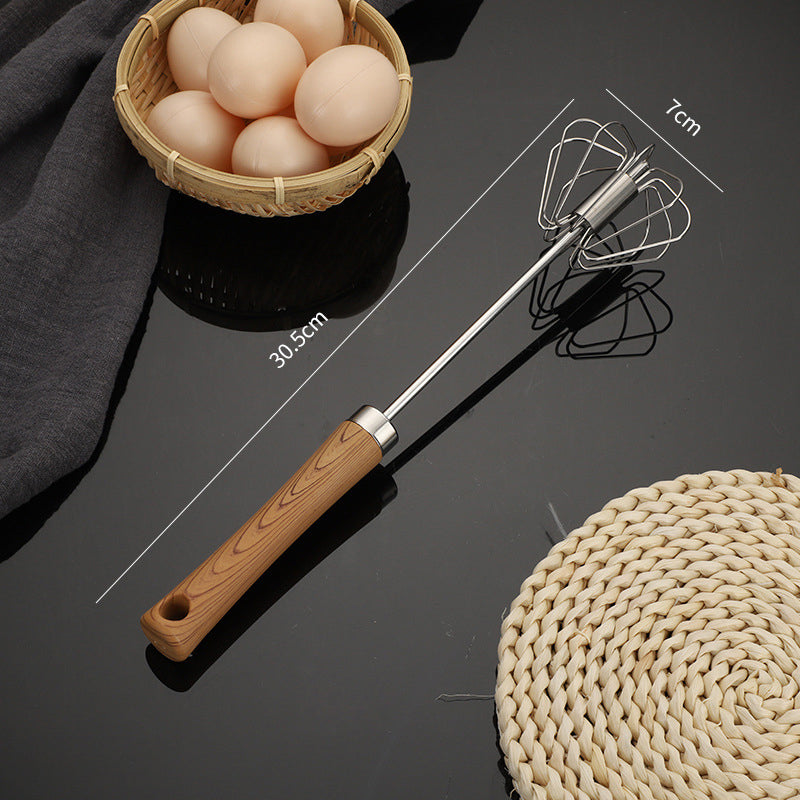 Moonval Semi-Automatic Egg Whisk, Stainless Steel Hand Mixer with Wooden Handle
