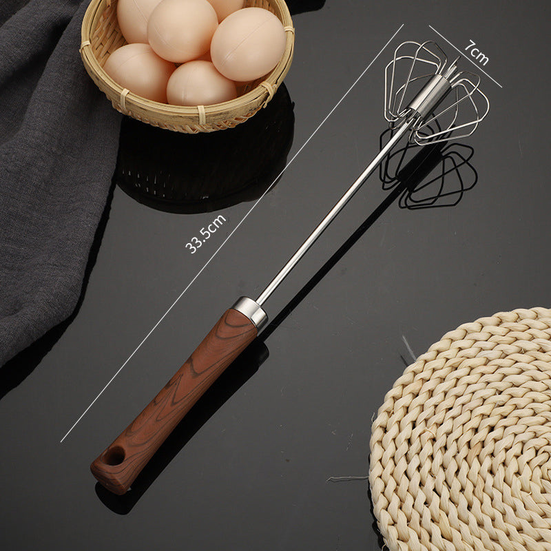 Moonval Semi-Automatic Egg Whisk, Stainless Steel Hand Mixer with Wooden Handle