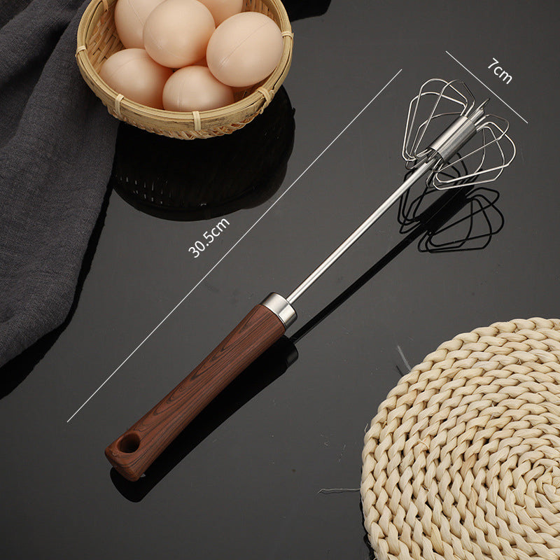 Moonval Semi-Automatic Egg Whisk, Stainless Steel Hand Mixer with Wooden Handle