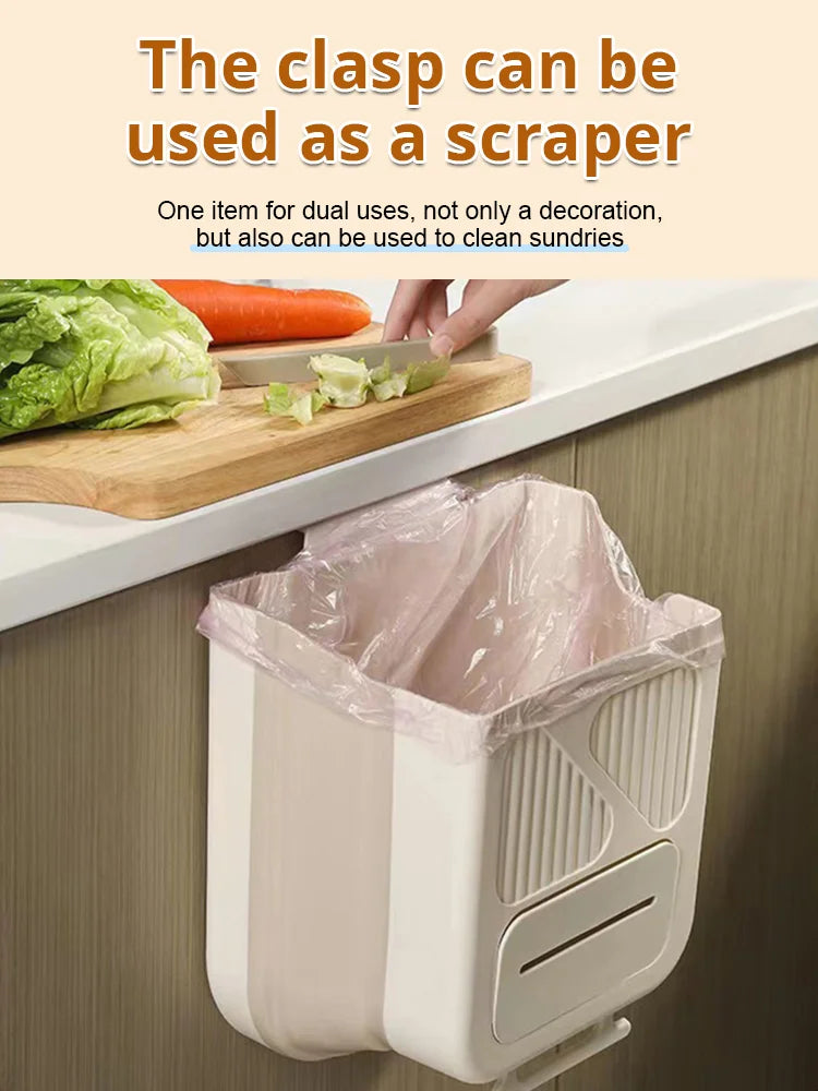 Moonval Foldable Hanging Trash Can, Leakproof Space-Saving Kitchen Waste Bin with Hanging Hook