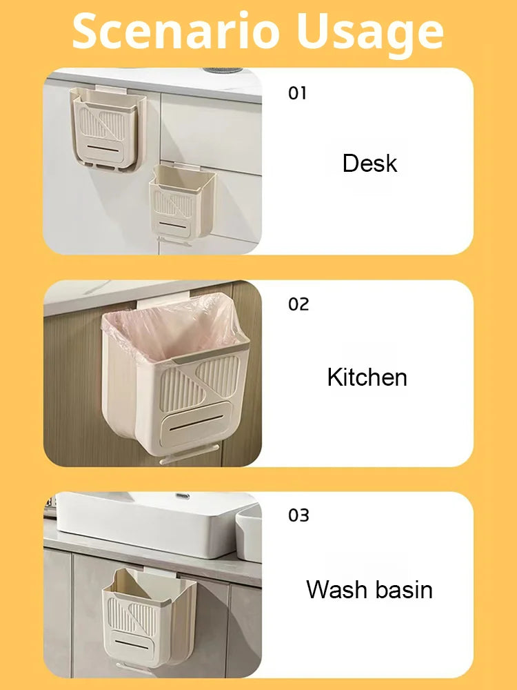 Moonval Foldable Hanging Trash Can, Leakproof Space-Saving Kitchen Waste Bin with Hanging Hook