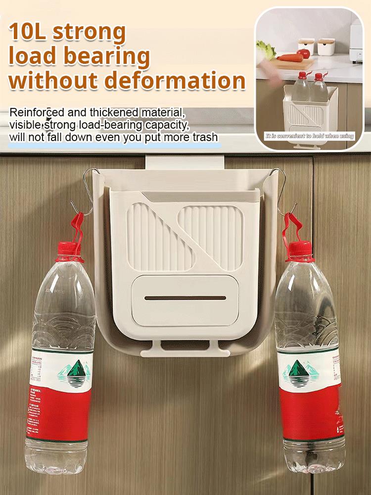 Moonval Foldable Hanging Trash Can, Leakproof Space-Saving Kitchen Waste Bin with Hanging Hook