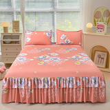 Moonval 3-Piece Ruffled Bed Skirt Set, Floral Printed Fitted Sheet & Pillowcase Set