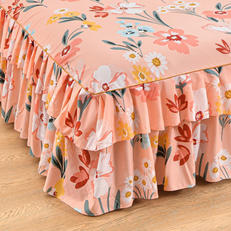 Moonval 3-Piece Ruffled Bed Skirt Set, Floral Printed Fitted Sheet & Pillowcase Set