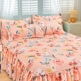 Moonval 3-Piece Ruffled Bed Skirt Set, Floral Printed Fitted Sheet & Pillowcase Set