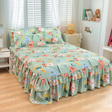 Moonval 3-Piece Ruffled Bed Skirt Set, Floral Printed Fitted Sheet & Pillowcase Set