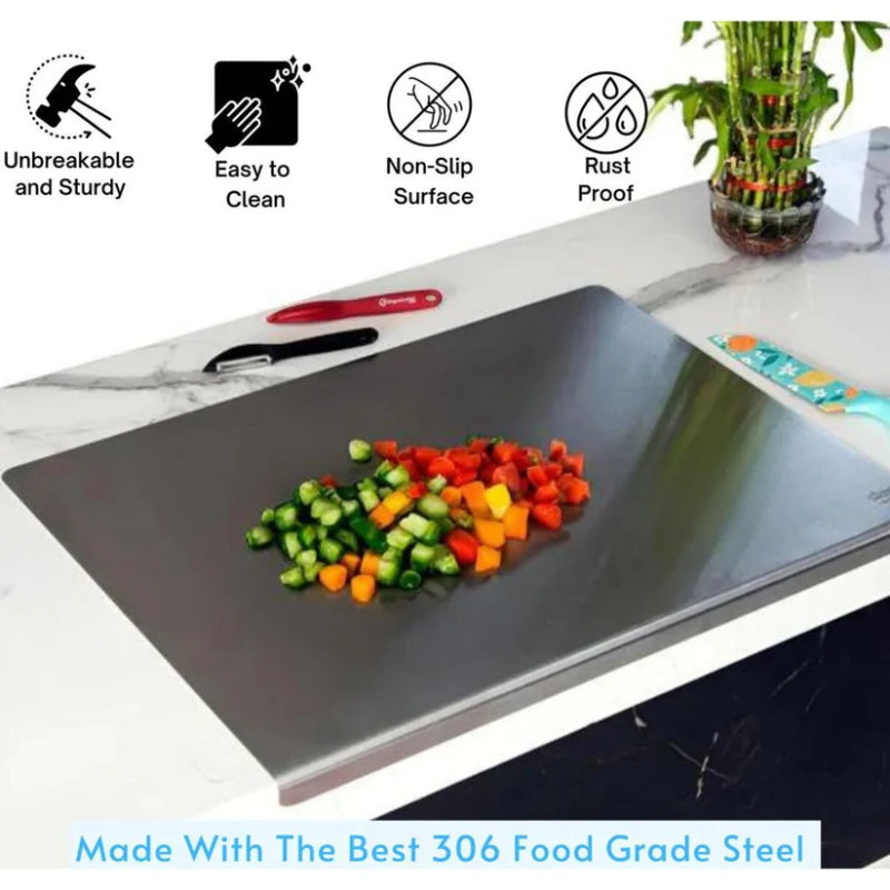 Moonval Stainless Steel Chopping Board, Double-Sided Countertop Cutting Board for Kitchen Food Prep