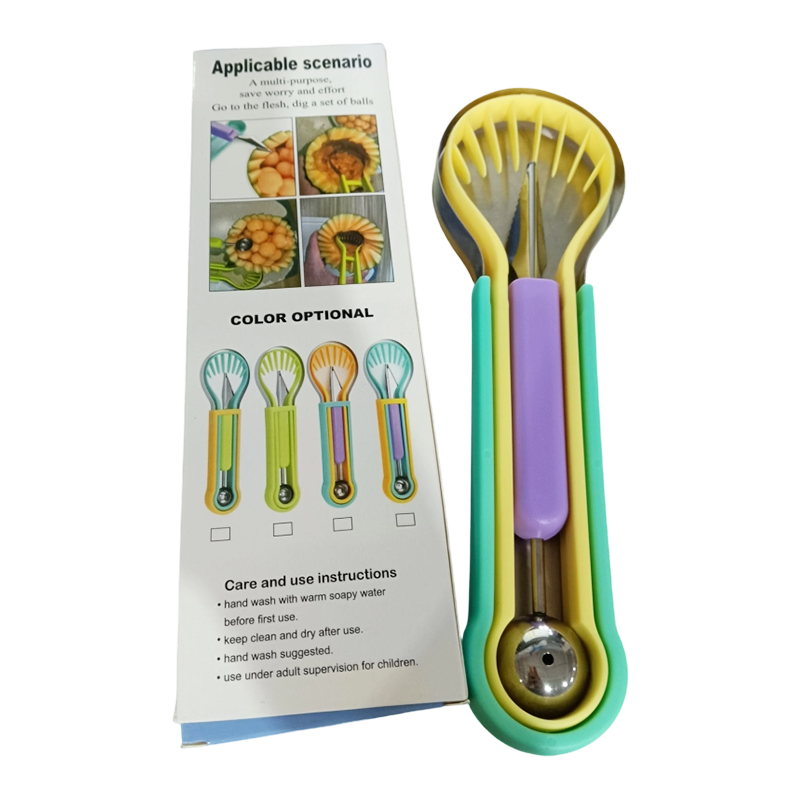 Moonval 3-in-1 Melon Ball Scoop Set, Multifunction Fruit Carving Knife & Scoop for Food Prep