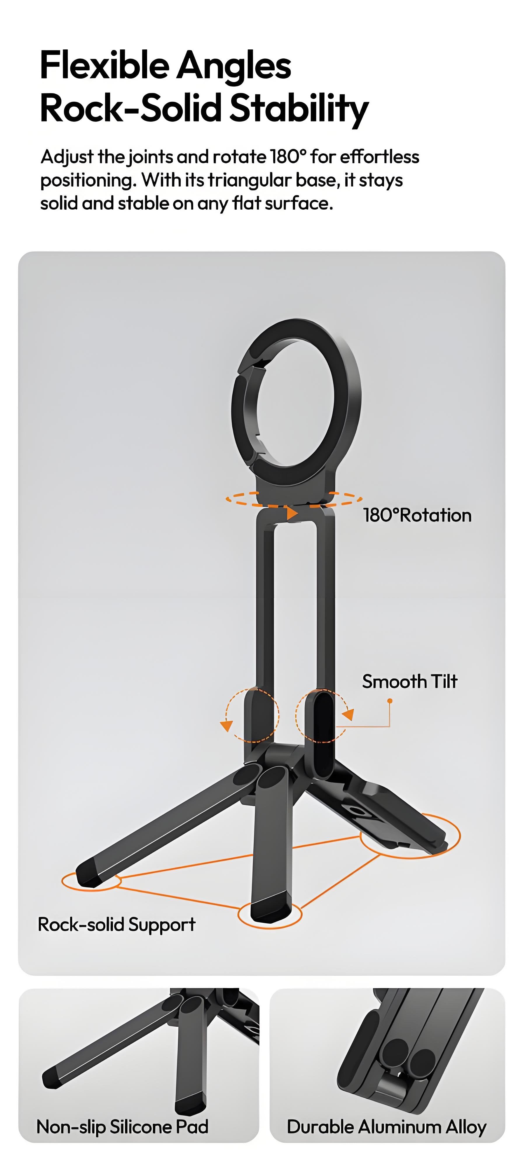 Moonval Magnetic Mini Tripod, 5-in-1 MagSafe Phone Stand with Foldable Hook & Arca Base
