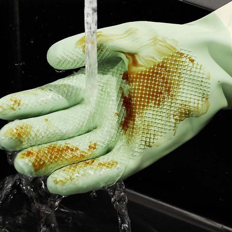 Moonval Reusable Non-Slip Cleaning Gloves, Waterproof Latex Dishwashing Kitchen Gloves