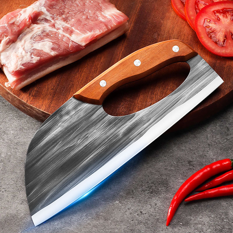 Moonval Stainless Steel Kitchen Cleaver, Ergonomic Rocking Knife with Finger Grip