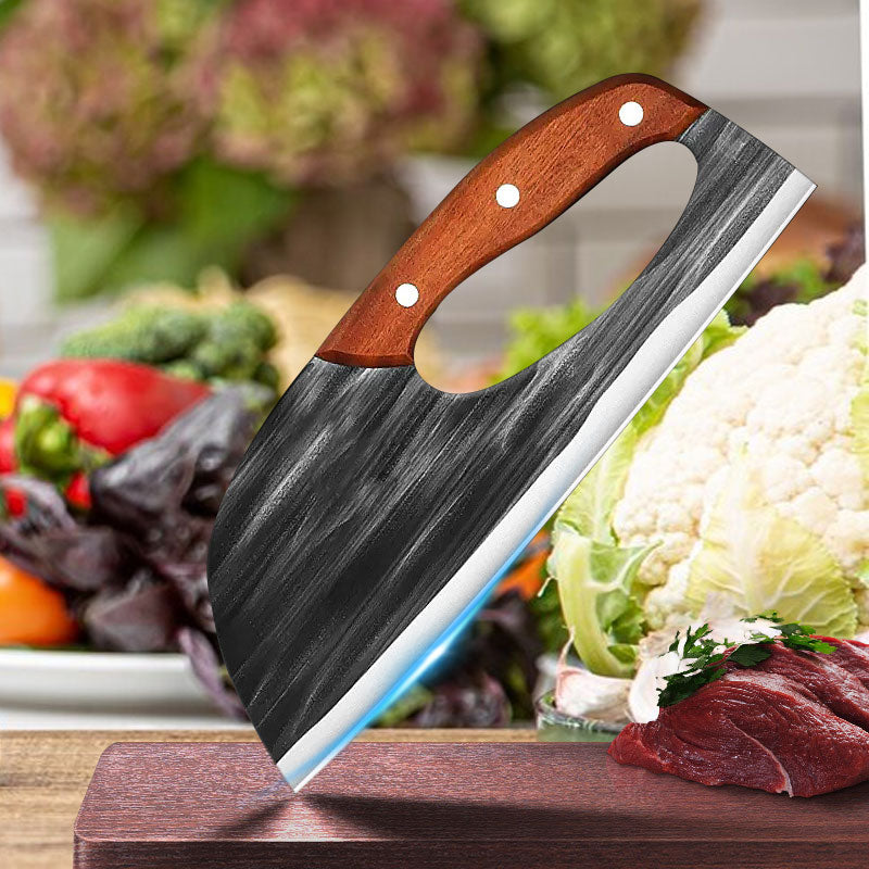 Moonval Stainless Steel Kitchen Cleaver, Ergonomic Rocking Knife with Finger Grip