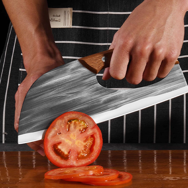 Moonval Stainless Steel Kitchen Cleaver, Ergonomic Rocking Knife with Finger Grip