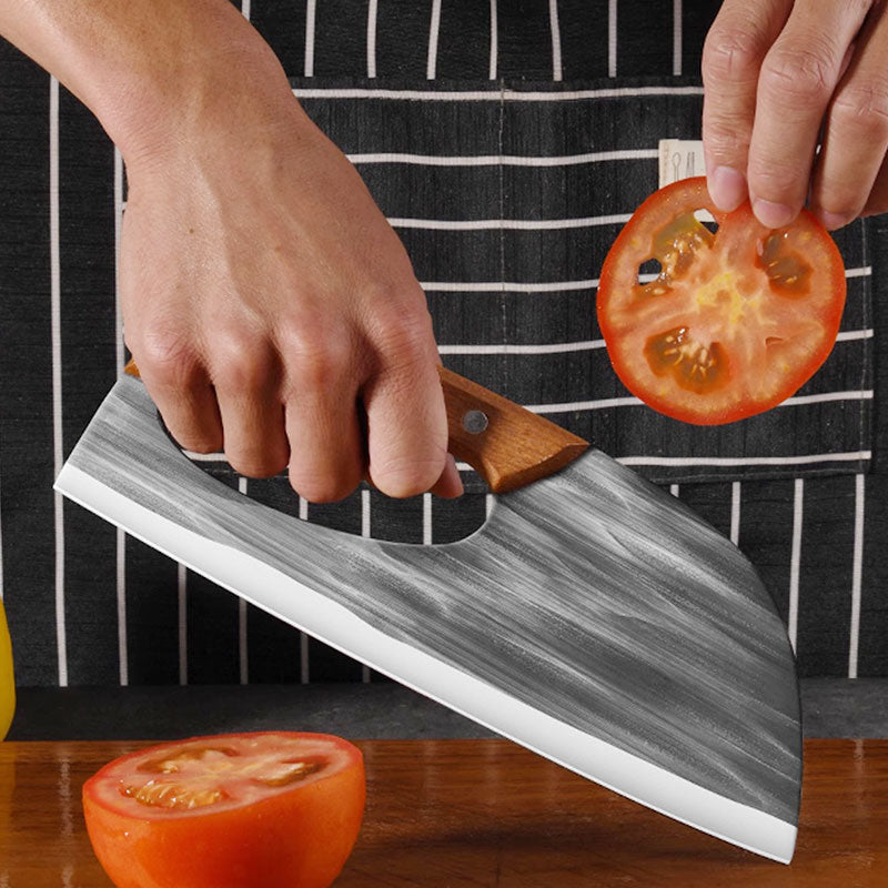 Moonval Stainless Steel Kitchen Cleaver, Ergonomic Rocking Knife with Finger Grip