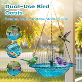 Moonval Hanging Bird Bath & Feeder, Outdoor Fountain Bowl with Suspension Chains