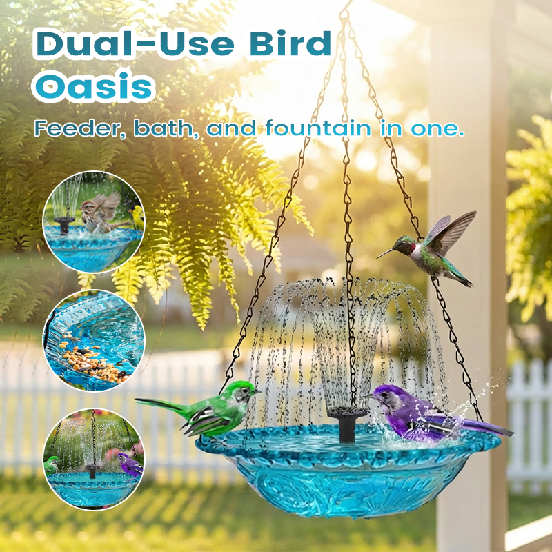 Moonval Hanging Bird Bath & Feeder, Outdoor Fountain Bowl with Suspension Chains