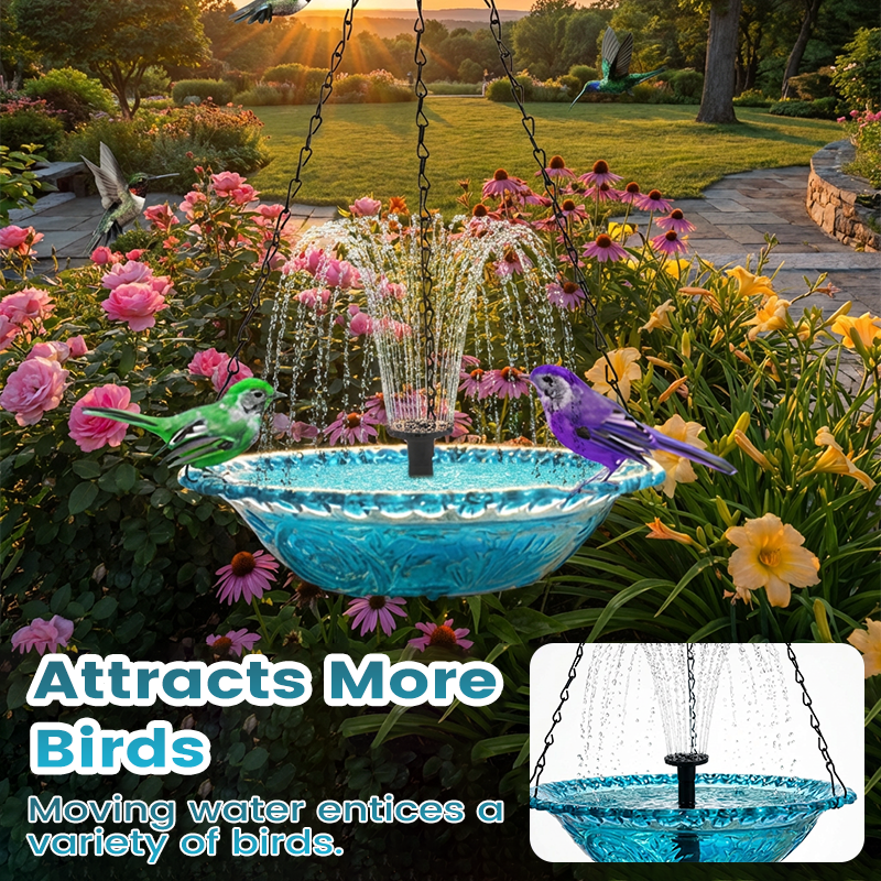 Moonval Hanging Bird Bath & Feeder, Outdoor Fountain Bowl with Suspension Chains